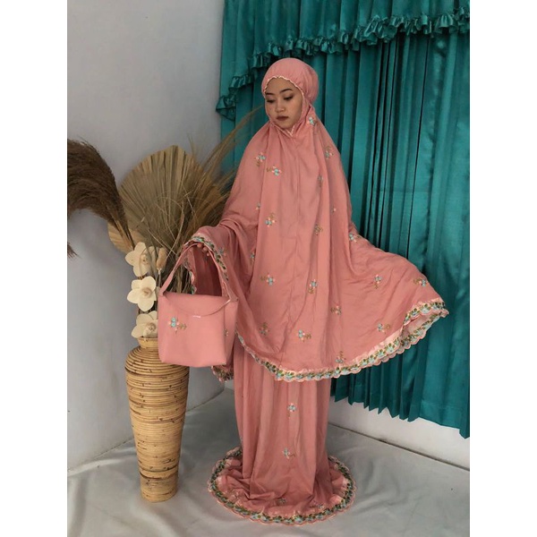 mukena bordir melati bahan rayon / mukena rayon / mukena bordir