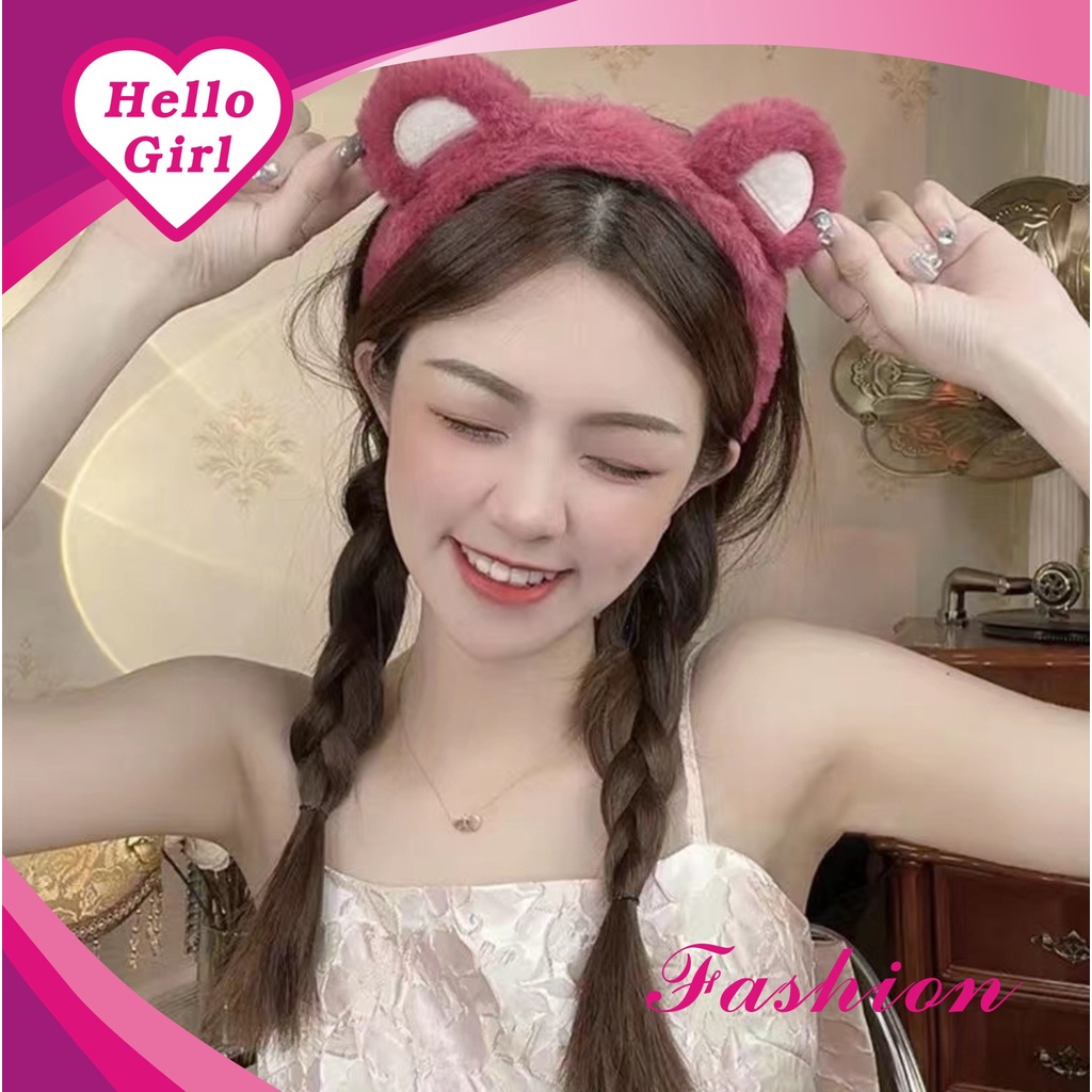 (Hello Girl)B57  Bando Karakter telinga Bear Bulu imut Lucu Gaya Korea