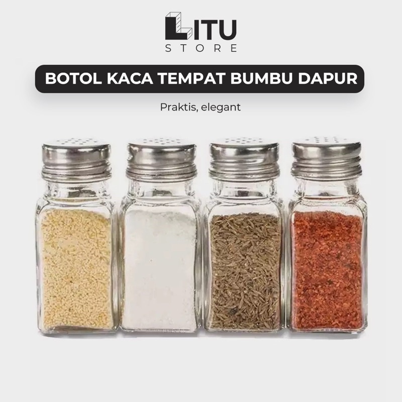 Jual Wadah Tempat Bumbu Dapur Lada Garam Merica Cabe Botol Kaca Tebal