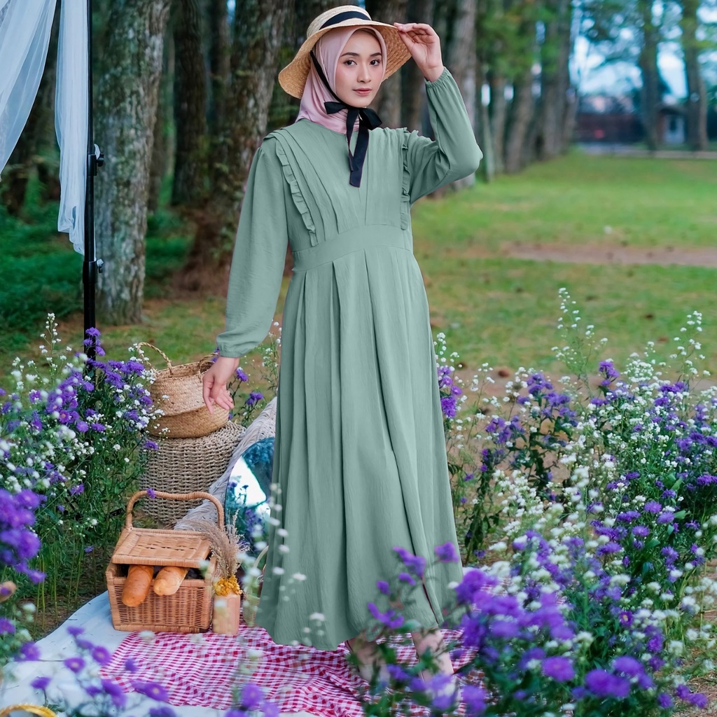 Gamis maxy Zeanez Crincle Airflow Demore 2 Ukuran L&amp;XXL