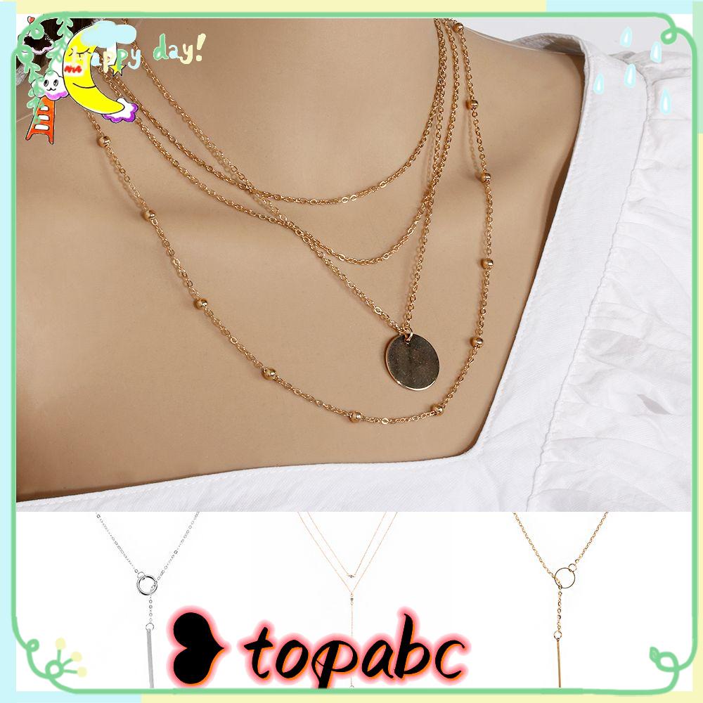 Top Multi Layer Kalung Wanita Hadiah Perhiasan Aksesoris Trendi Geometris Liontin Fashion Bulat Persegi Panjang Bentuk Boho Choker