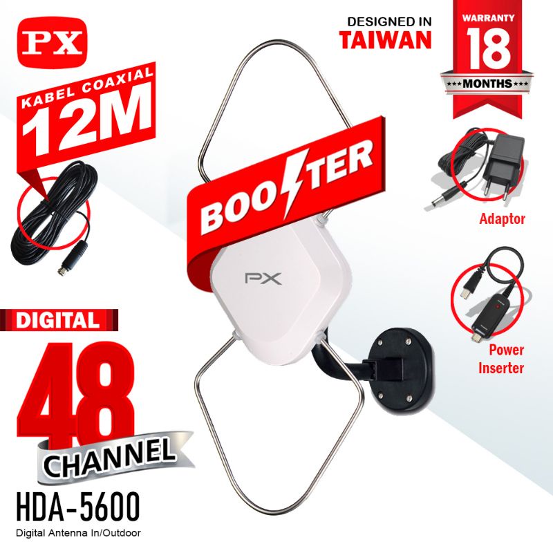 Antena TV PX HD-5600 Indoor/Outdoor Antena Tv Digital Analog +Kabel 12meter Mandiri Jaya Elektronik