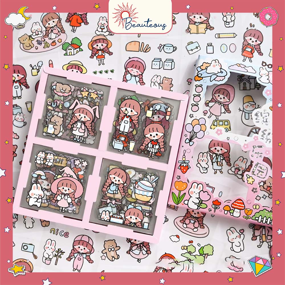 Stiker Lucu Kartun Korea Anti Air Dekorasi Botol Minum Laci Buku Handbook Scrapbook DIY Isi 100 Lembar