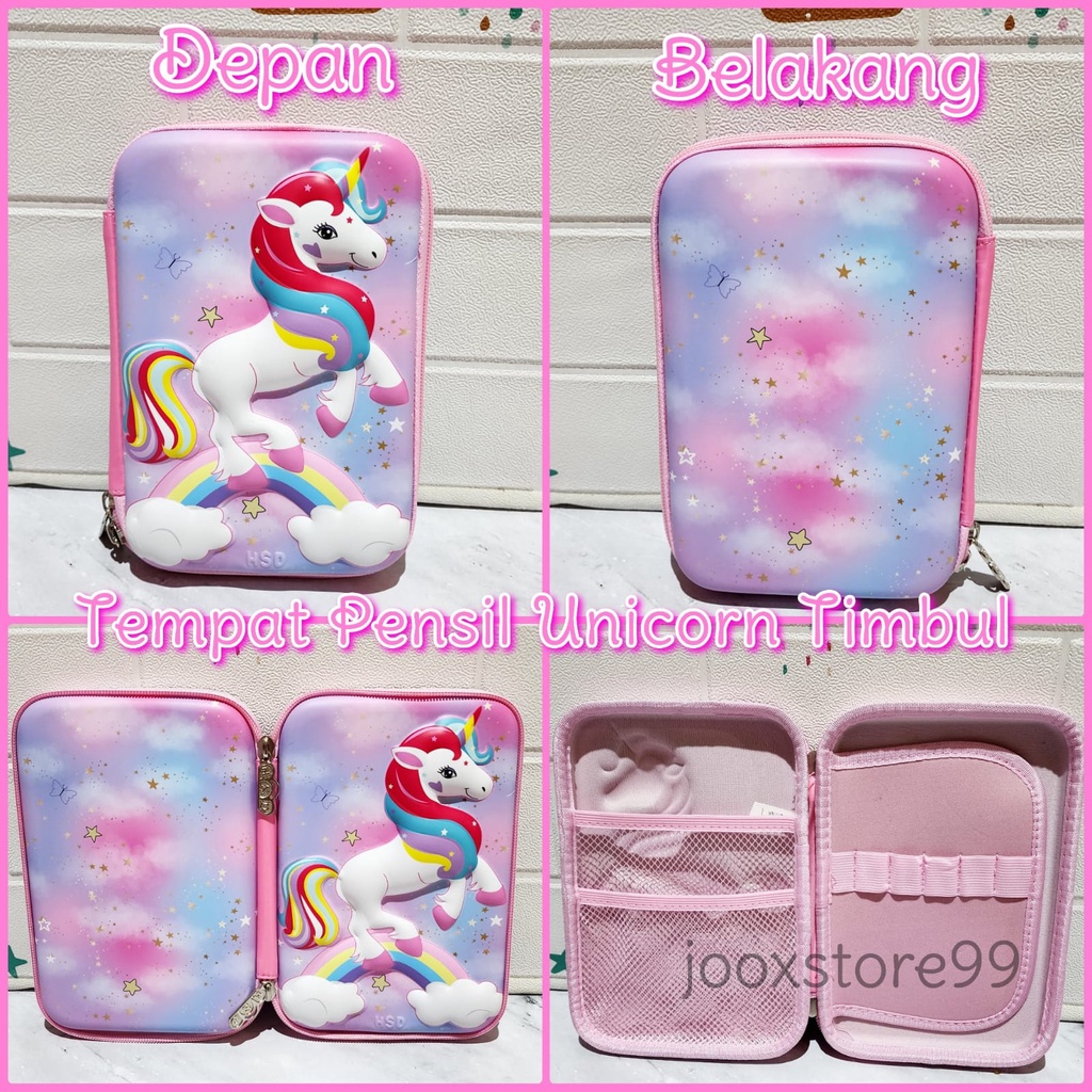 Tempat Pensil Timbul 3D Motif Unicorn Astronot Dino Frozen Kotak Pensil Anak Sekolah Timbul 2sisi