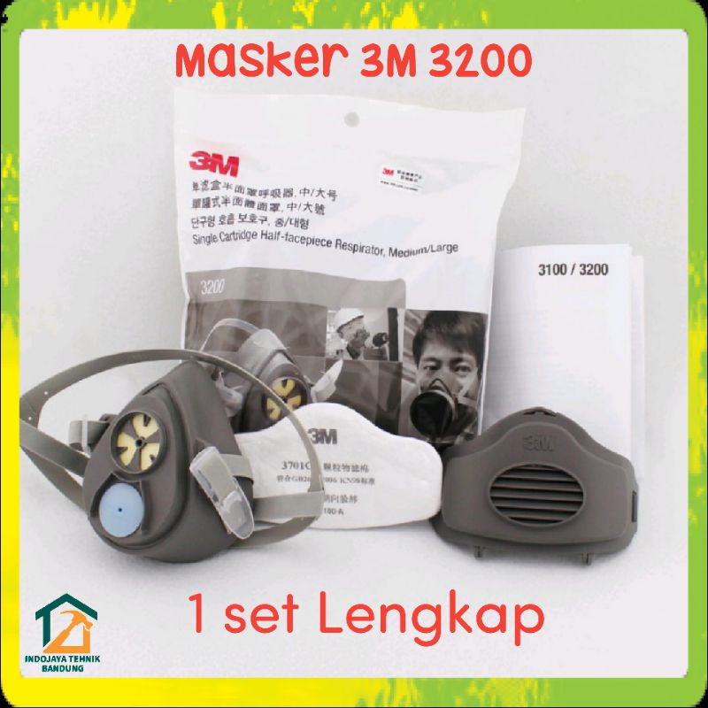 Masker gas respirator 3m 3200 1 set Lengkap Dan Refill Masker 10 Pcs