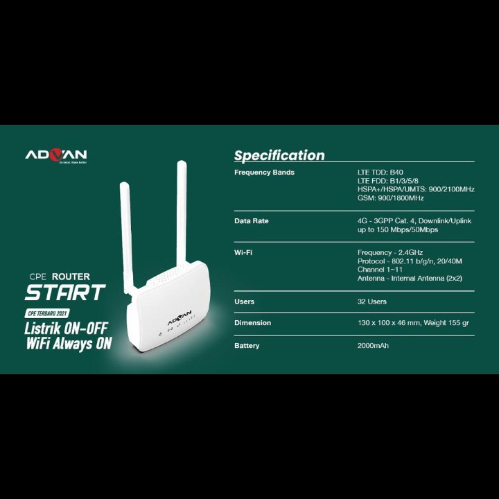 ADVAN CPE MODEM 4G LTE WIFI M9