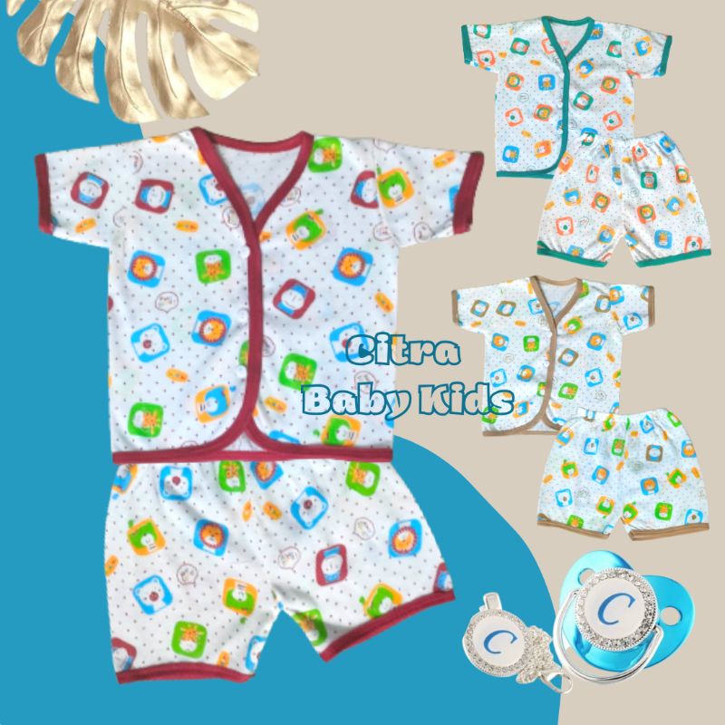 Setelan Bayi Lengan Pendek Set Baby Newborn Baju Bayi Baru Lahir Motif Bintik SETELAN FULL PRINT BINTIK PENDEK