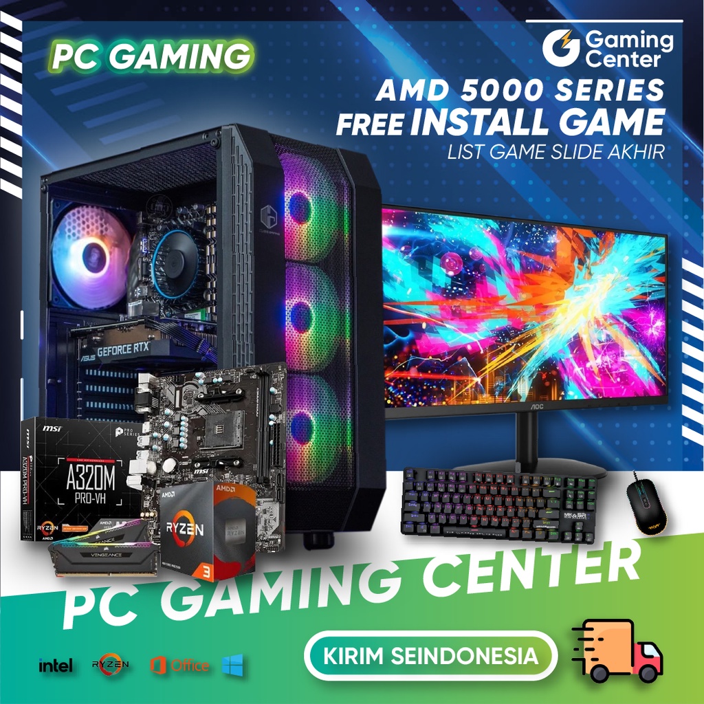 PC GAMING FULL SET RYZEN 5 5600G RAM 8GB SSD 256GB VGA RADEON VEGA KOMPUTER RAKITAN LENGKAP MONITOR 