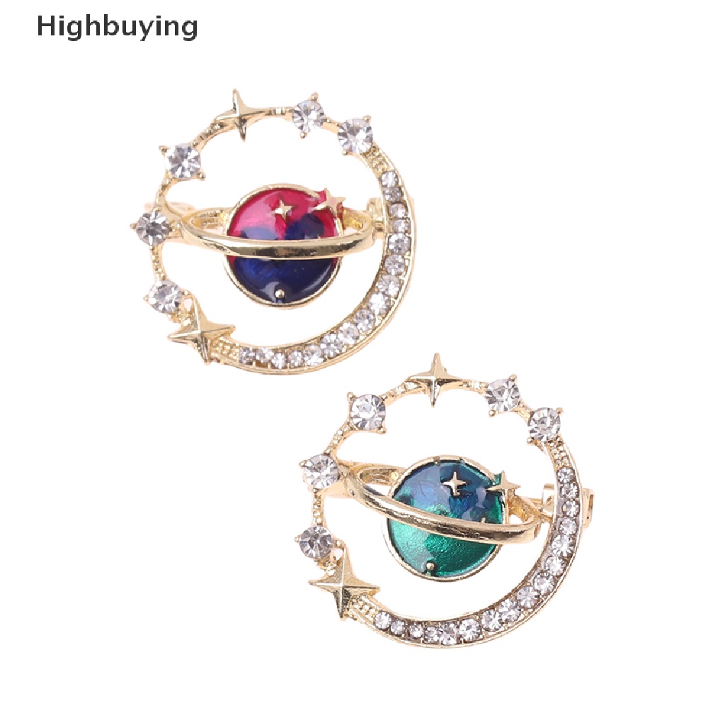 Hbid Lucu Bumi Bulan Bintang Bros Bintang Planet Biru Anti Liar Pin Mantel Syal Bros Enamel Korsase Pin Perhiasan Hadiah Glory