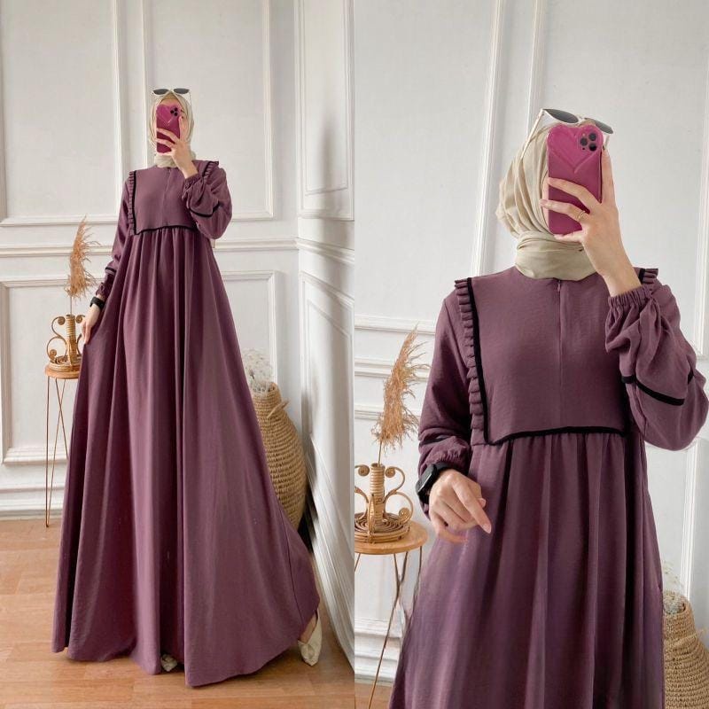 Gamis Lebaran Terbaru 2023 Diva Maxy Dress muslim Crinkle Airflow Gamis Wanita Lengan Panjang Pakaian Muslim Wanita Fashion Outfit Muslimah