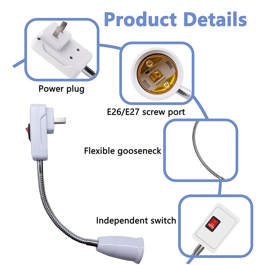 Extender Extension Colokan Dengan Saklar EU US Plug Adapter Holder Lampu Meja LED Konverter Hemat Energi Base Bohlam E27 Socket Lamp Bulb Base