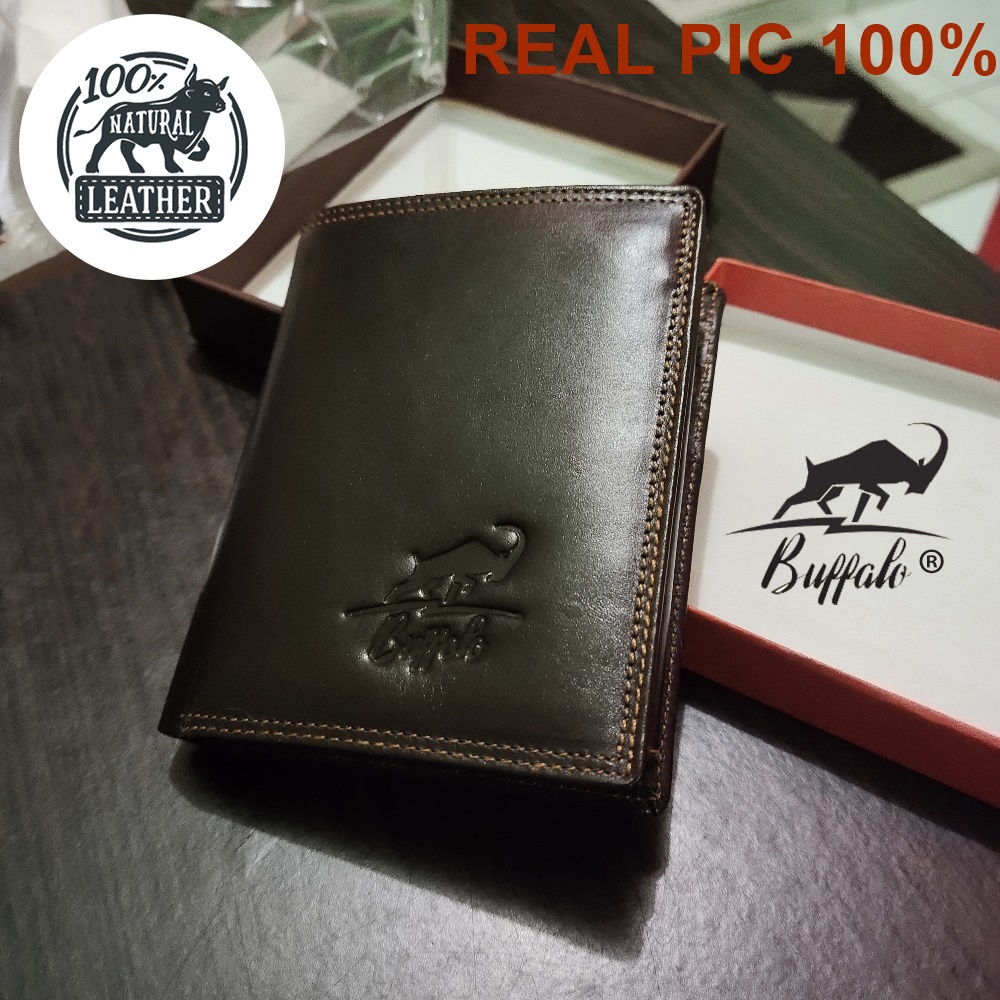 Dompet Pria 100% Kulit Asli Slot Kartu Banyak Model Lipat Casual - Coklat Brown Cokelat Buffalo 005