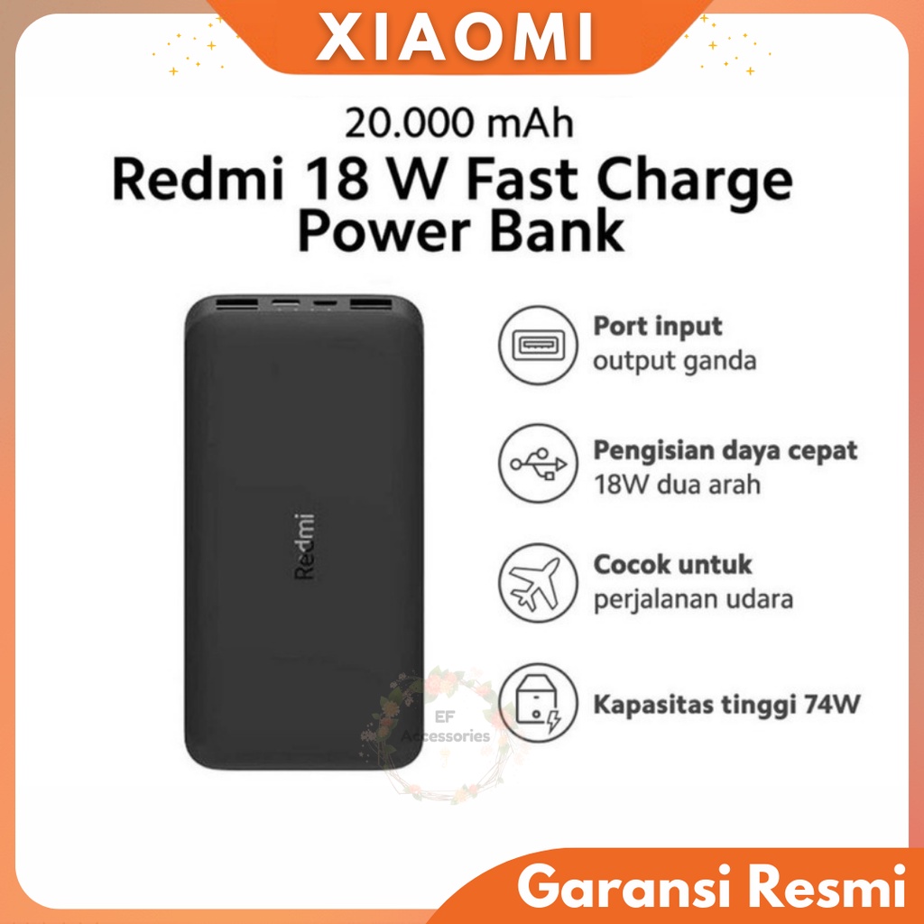 Xiaomi Redmi 20000mAh Powerbank 18W Fast Charge Dual Output Port QC 3.0 Power Bank20.000 mAh Origina