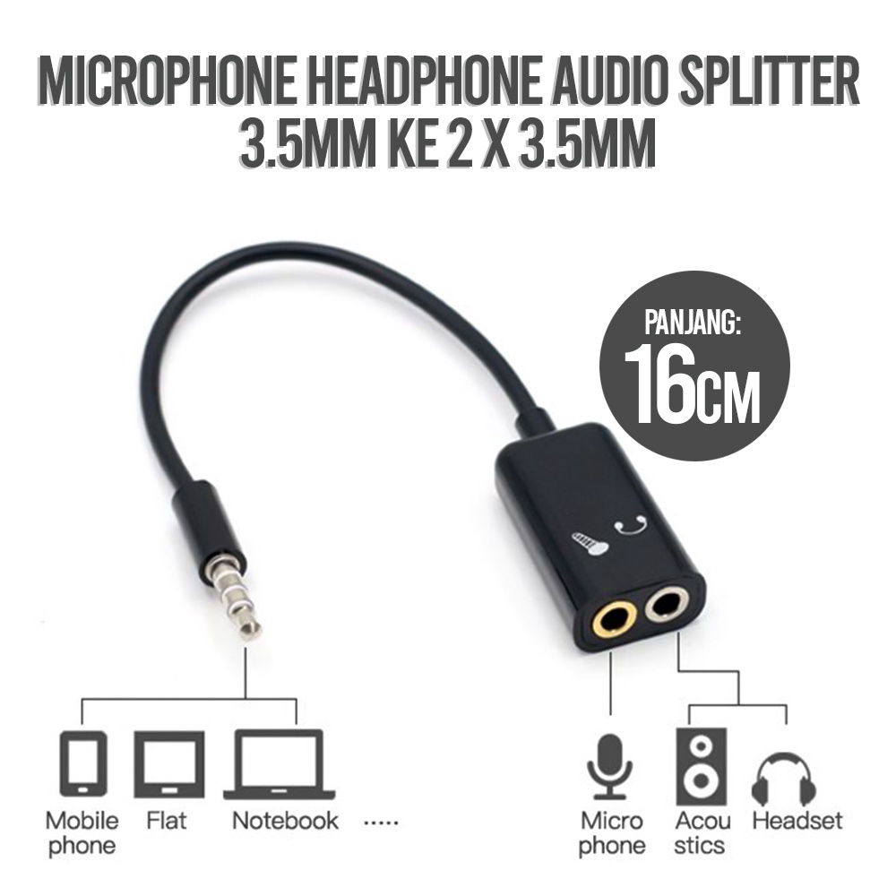 Microphone Headphone Audio Splitter 3.5mm ke 2 x 3.5mm - FA29735 - OMSK1ZBK Black