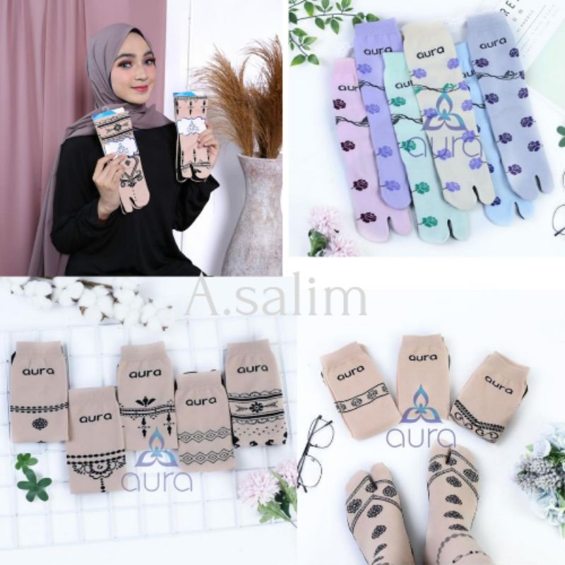 kaos kaki jempol motif Aura kaos kaki 2 jari muslimah warna motif