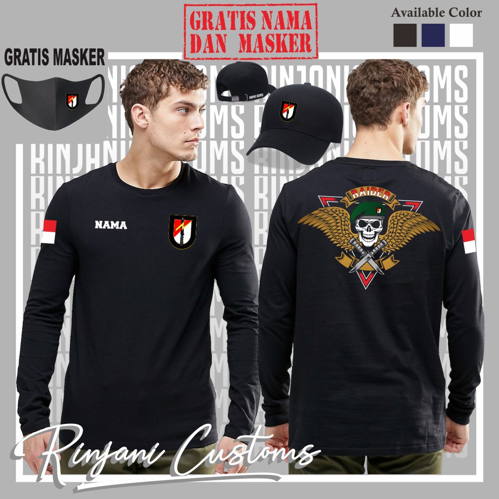 KAOS RAIDER TNI AD GRATIS MASKER DAN BISA PASANG NAMA - KAOS RAIDER KEREN - KAOS TNI
