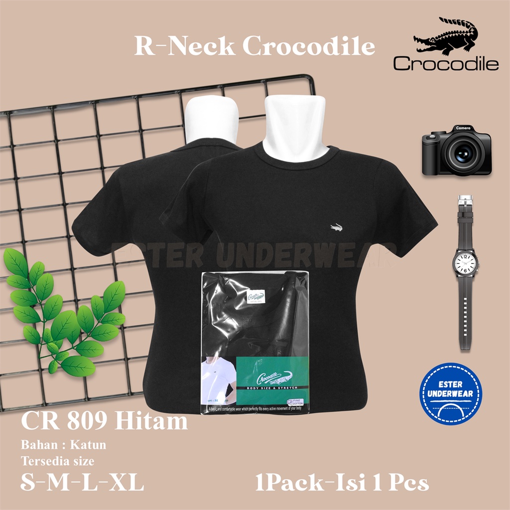 Kaos Oblong Pria CROCODILE CR 809 Hitam Isi 1 Pcs