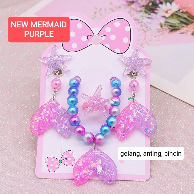 MERMAID ACC SET AKSESORIS PRINCESS MAINAN ANAK CEWEK CINCIN KALUNG GELANG ANTING KOREA IMPOR