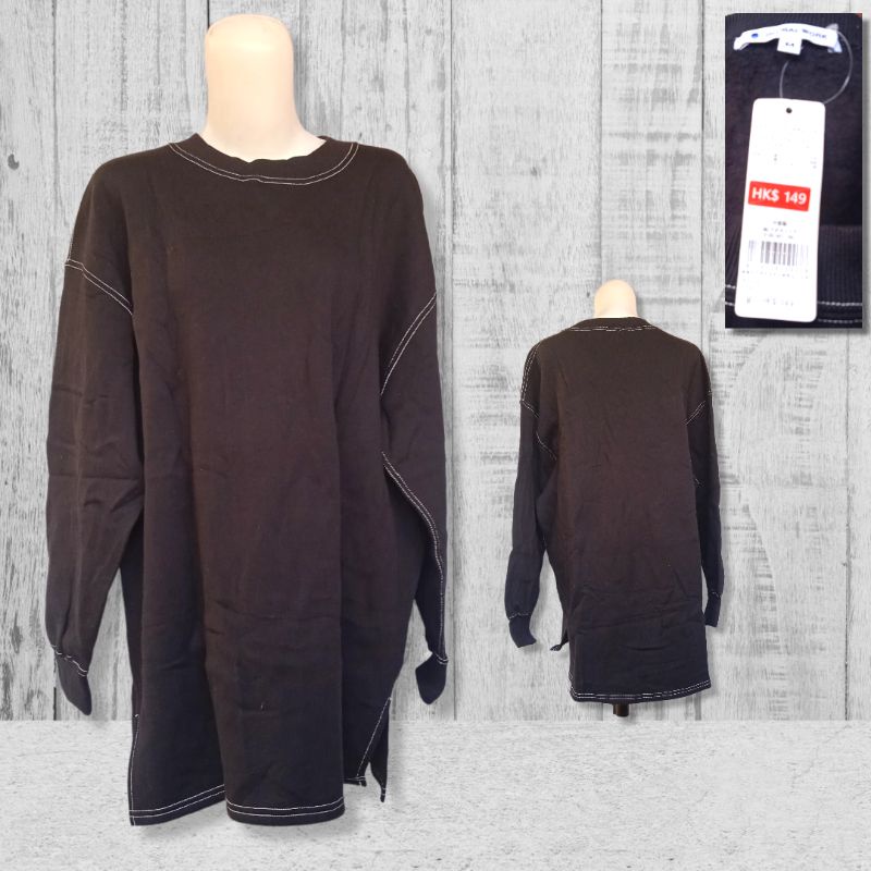 NEW SWEATER KAOS TEBAL WANITA IMPOR MERK GLOBAL WORK BIGSIZE JUMBO LENGAN PANJANG WARNA HITAM MUSIM 