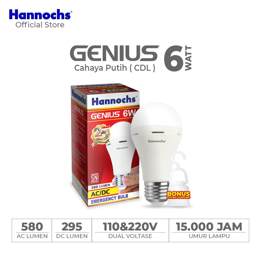 Hannochs Emergency GENIUS 6 watt CDL 2 pcs - Putih - Paket Murah