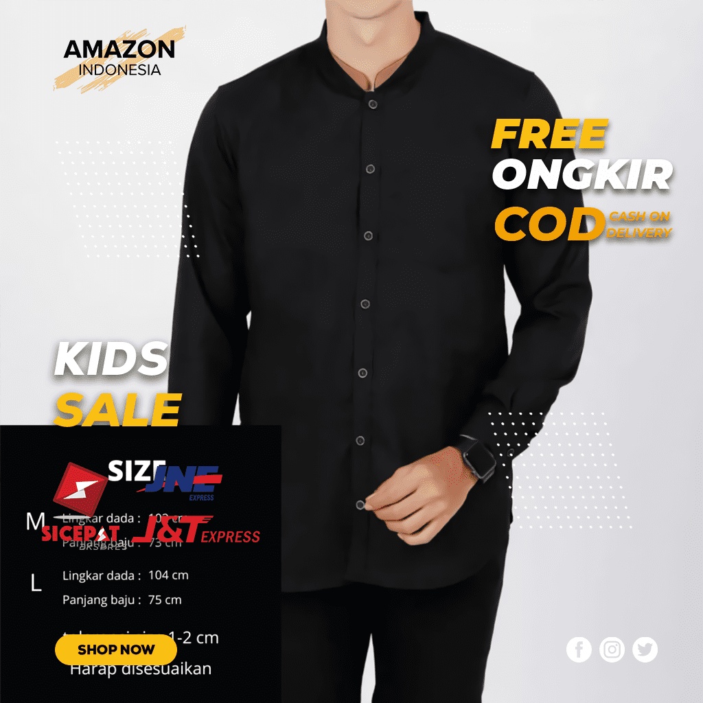 BAJU KOKO FASHION MUSLIM PRIA WARNA HITAM BLACK BAHAN KATUN TOYOBO TEBAL ORI KUALITAS BAGUS IMPORT