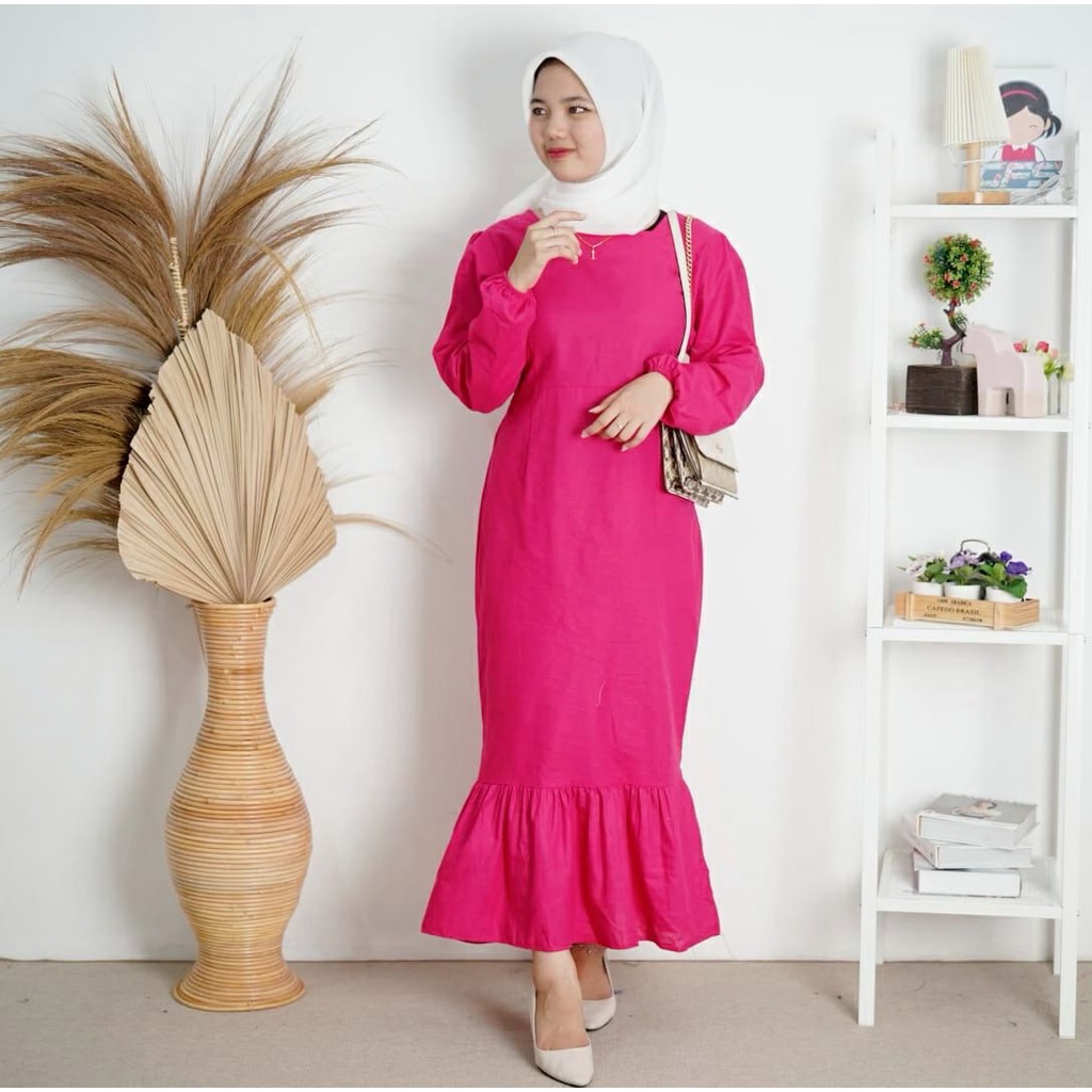 BEFAST - ZFS LONGDRESS SOFIA / ARQELA LINEN KOREAN MERMAID DRESS / Dress Pass Body Trendy / Maxy Dress Wanita Remaja / Pakaian Pesta/Kondangan / Longdress Lengan Panjang / Fashion Kekinian Wanita Remaja ABG / Outfit Style Selebgram