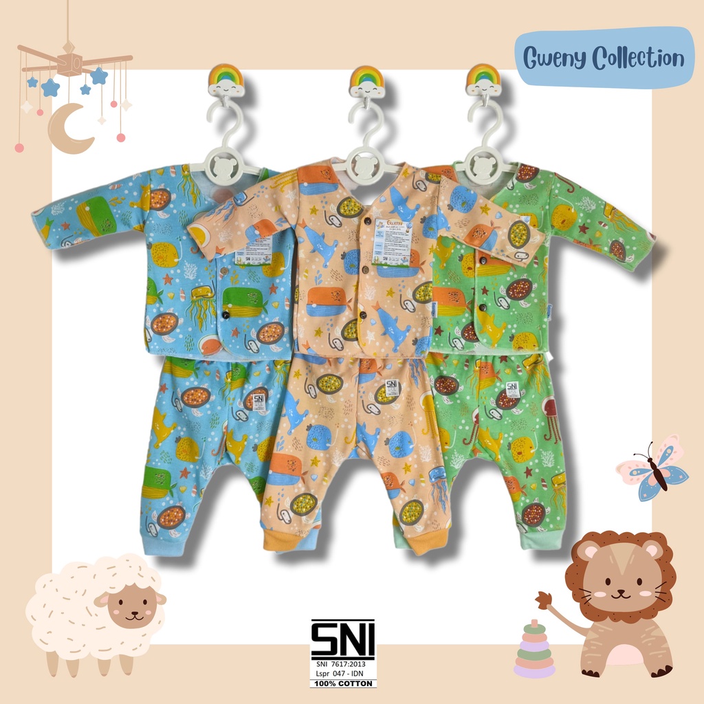 SETELAN BAJU DAN CELANA BAYI NEW BORN GWENY UNISEX MURAH / STGNB