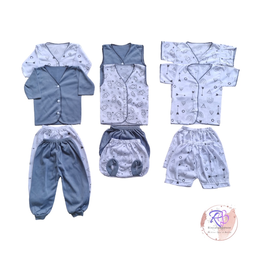 Paket setelan bayi seri abu 18 pcs baju dan celana pendek bayi baru lahir set baby gift newborn