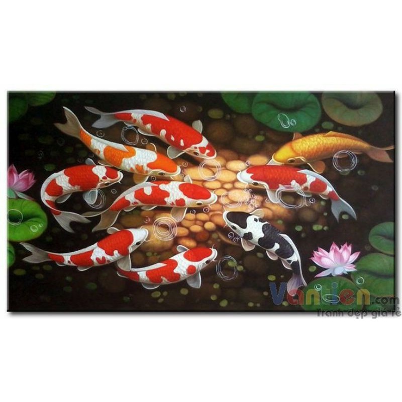 bingkai foto hiasan dinding lukisan cetak ikan koi laris plus bingkai ukuran 100×50