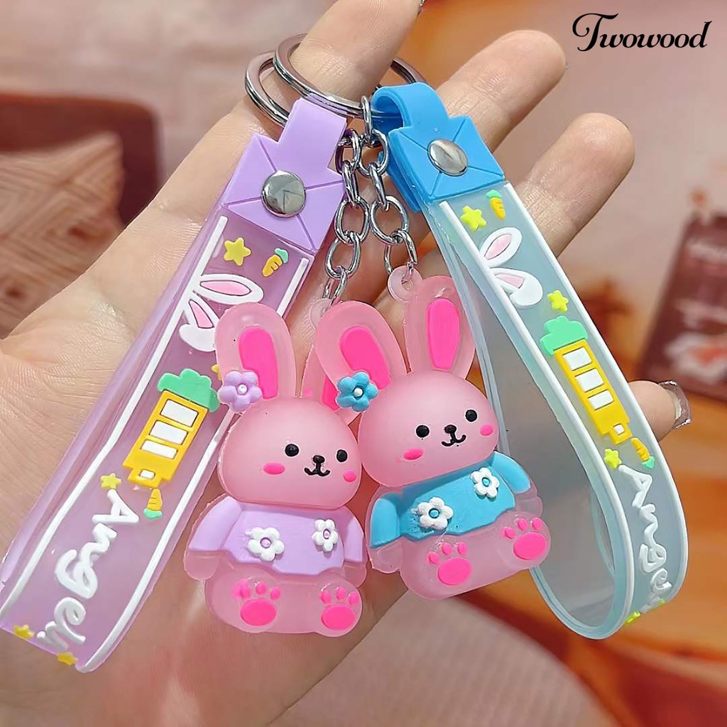 Twowood Rabbit Keychain Colorful Kartun Hewan Stainless Portable Hias Kekinian Bintang Wortel Bunga Rabbit Key Ring Schoolbag Decor