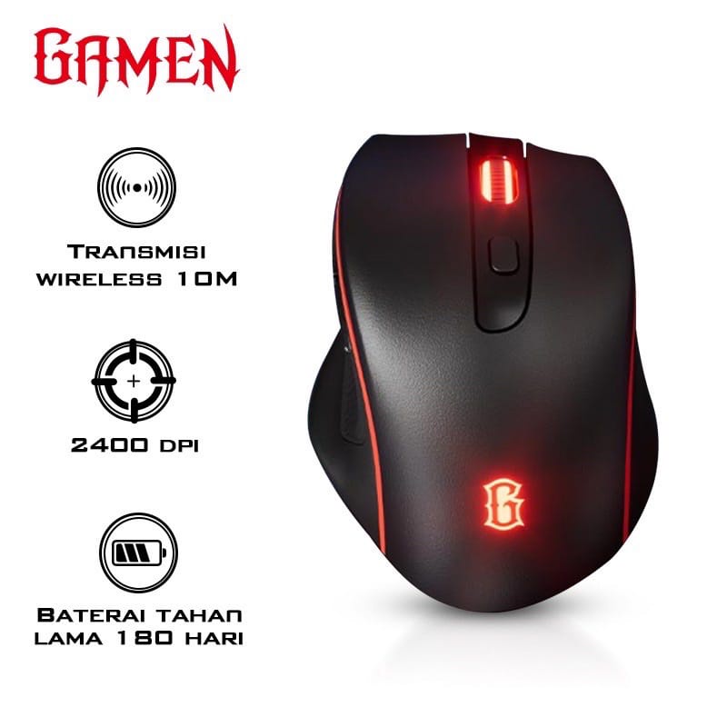 C_    GAMEN GM200W Mouse Gaming Wireless 2400 DPI Black / Mouse USB / Mouse Gaming Tanpa Kabel Presisi Tinggi Garansi Original Resmi