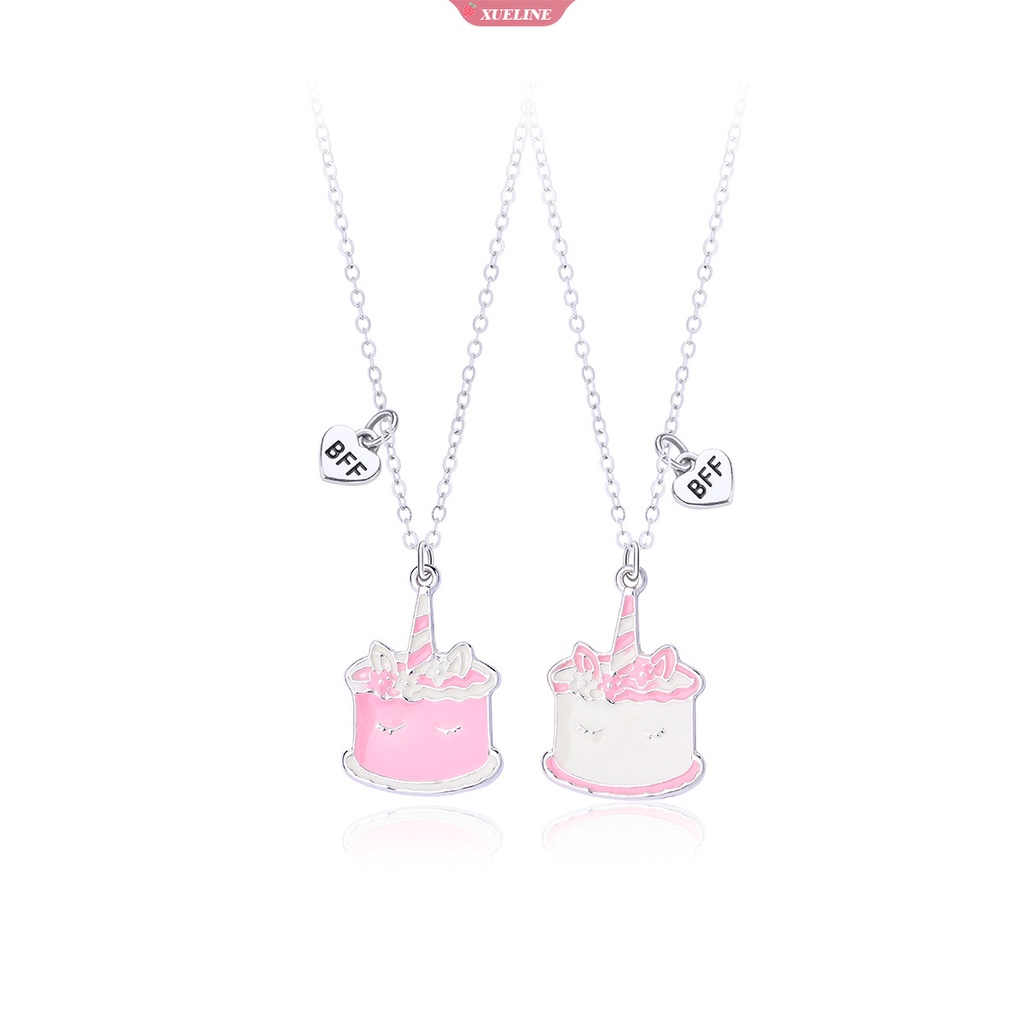 2pcs/set Duawarna Kartun drip Minyak Paduan unicorn Kue Teman Baik Kalung BFF Persahabatan Perhiasan Hadiah Anak [ZXL]