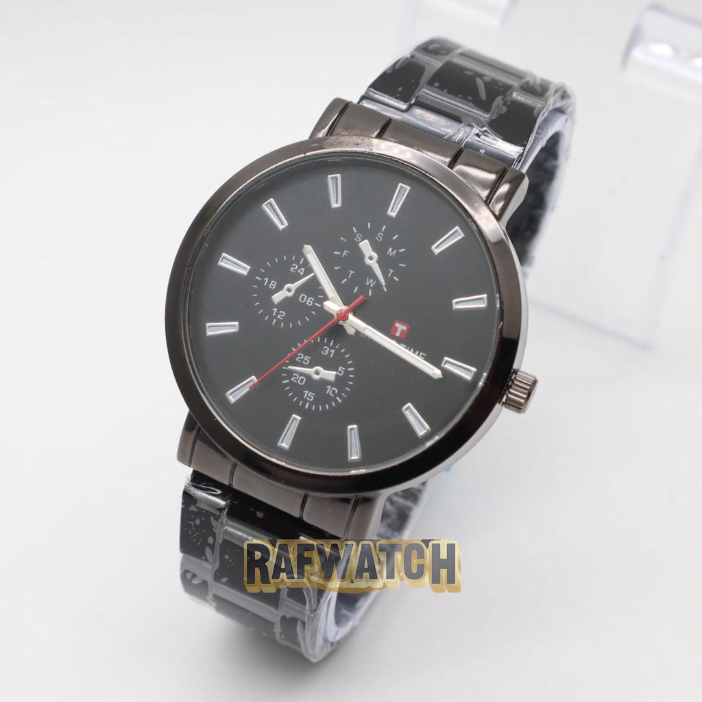 Jam Tangan Pasangan Pria Wanita Analog Casual Rantai Stainless Hitam Silver RPA2