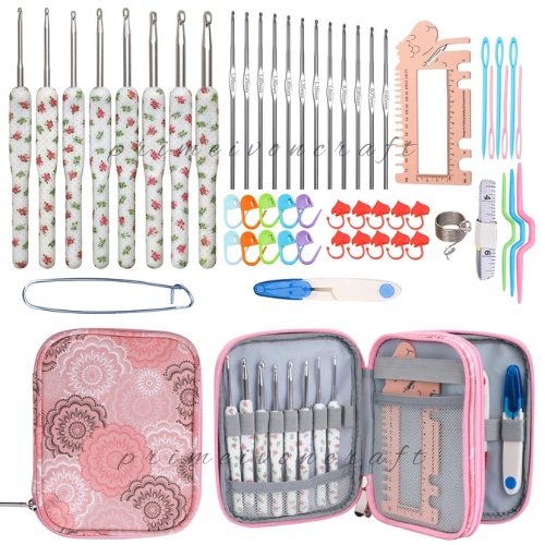 Paket 55pcs hakpen+ aksesoris rajut+ dompet Pink HK319