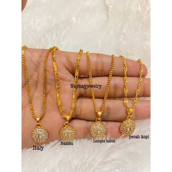 Kalung Lapis emas 24k bulat permata / warna mirip emas 24k