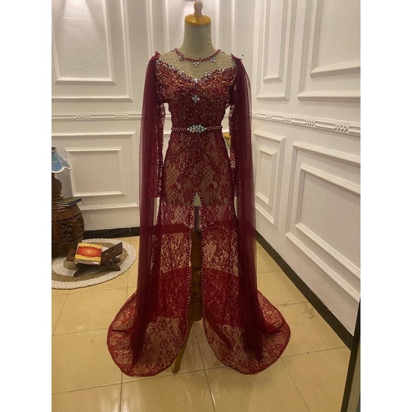 Kebaya pengantin marun/gaun pengantin marun