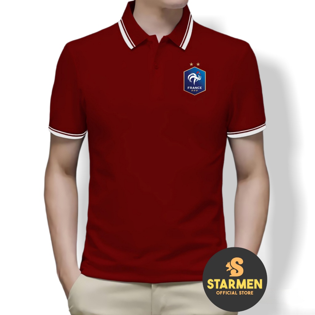 Kaos Polo Shirt Pria Kerah List Putih logo FRANCE