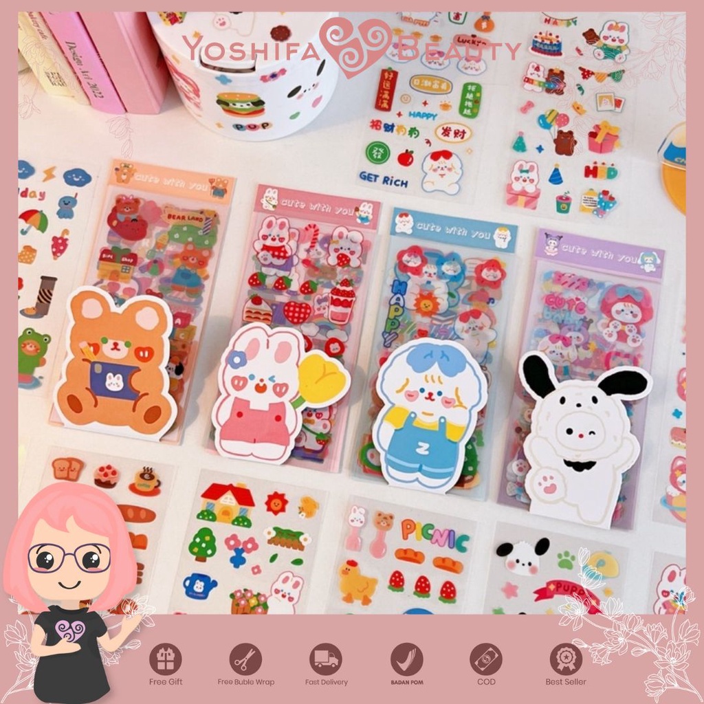 Sticker Journal DIY Scrapbook Decor Korean Deco Sticker Lucu 10 Lembar | Stiker PVC PET Isi 10