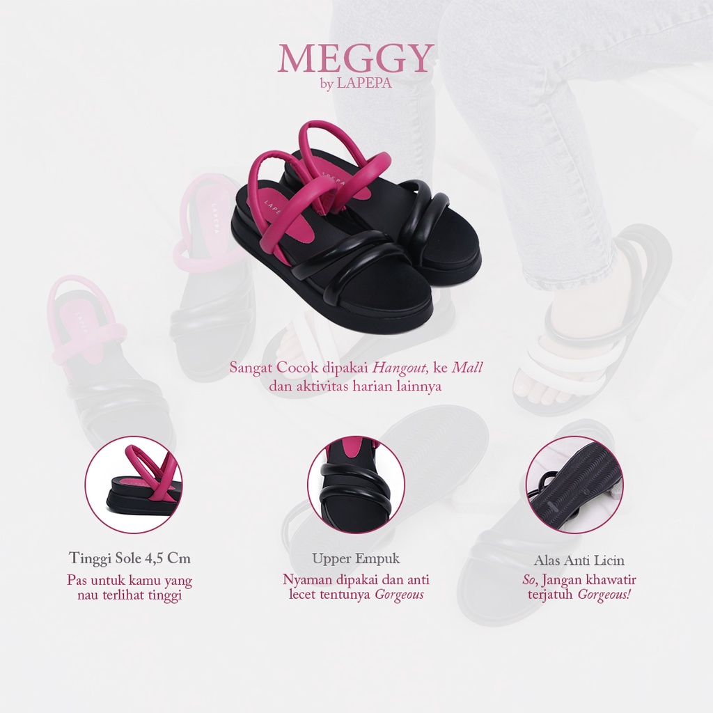 LAPEPA YUK - MEGGY Sepatu Sandal Wanita Wedges Tinggi 5cm Size 36 - 40 Model Silang dua Tali Strap Belakang Hak Sedang Sendal Gunung Beleza Cewek 37 38 39 Belleza Warna All Hitam Black Kekinian Premium Terbaru Shoes Ori Original Mall Official Store Promo