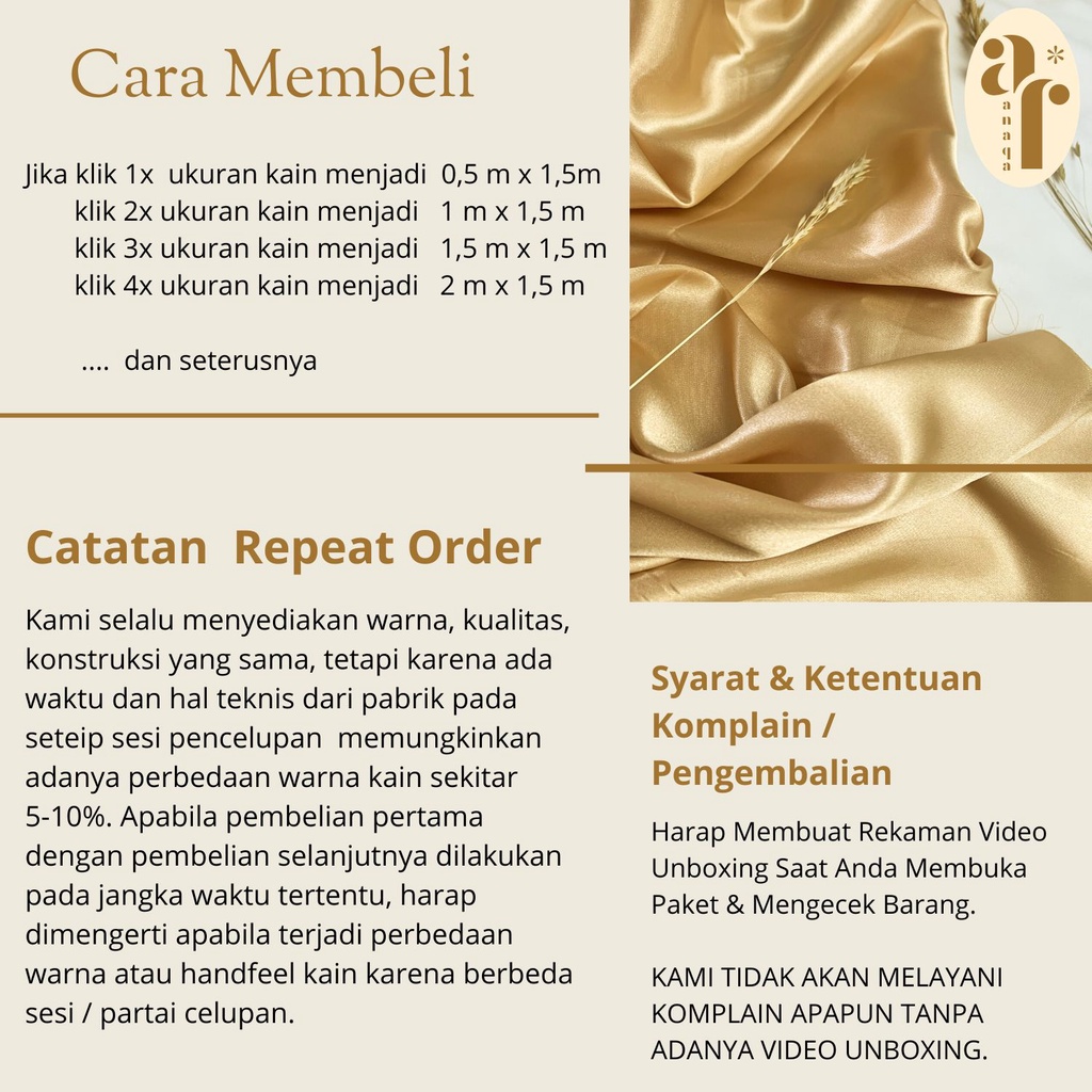 ½ Meter Kain Satin Silk Charmuse Premium // Maxmara Lux // Sateen Sutra Kilap PREMIUM