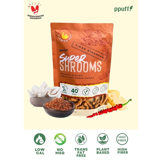 

supershrooms FLAMIN HOT Snack jamur sehat rendah kalori