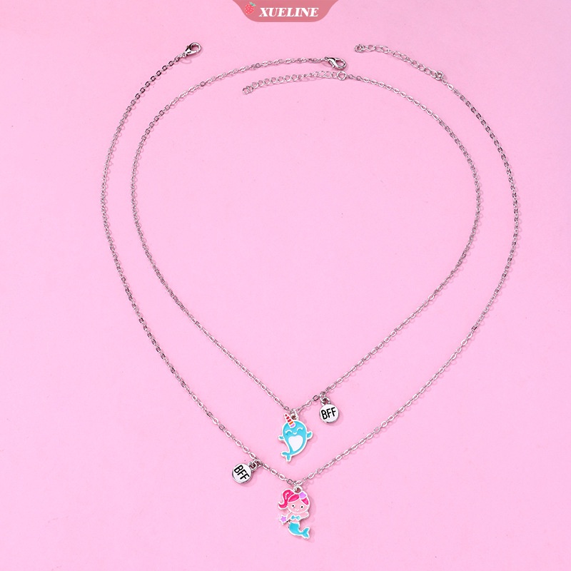 2 Pcs/Set Kartun mermaid dolphin Bentuk Liontin Rantai Sahabat Kalung BFF Persahabatan Perhiasan Anak Perempuan Hadiah [ZXL]