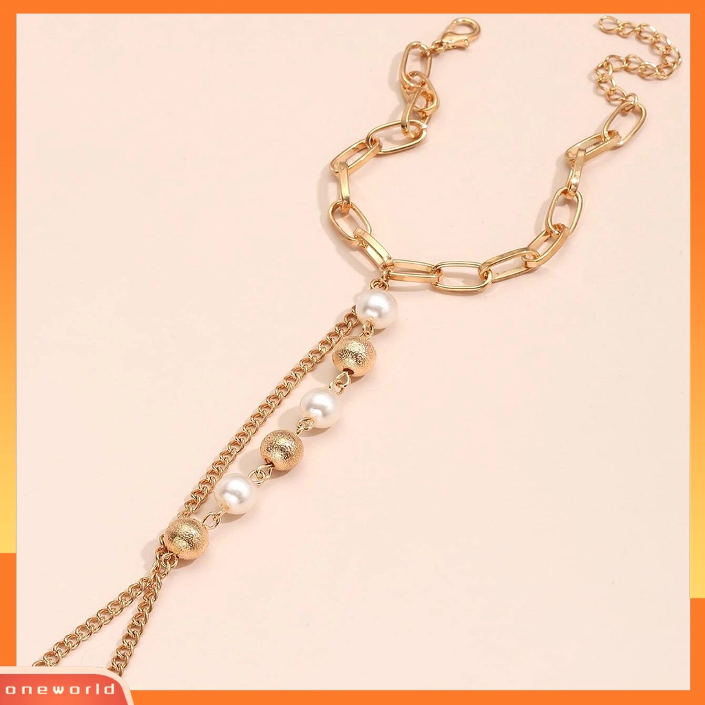 [ONE] Wanita Gelang Mutiara Imitasi Stainless Terhubung Patchwork Gelang Circlet Set Aksesoris Tangan