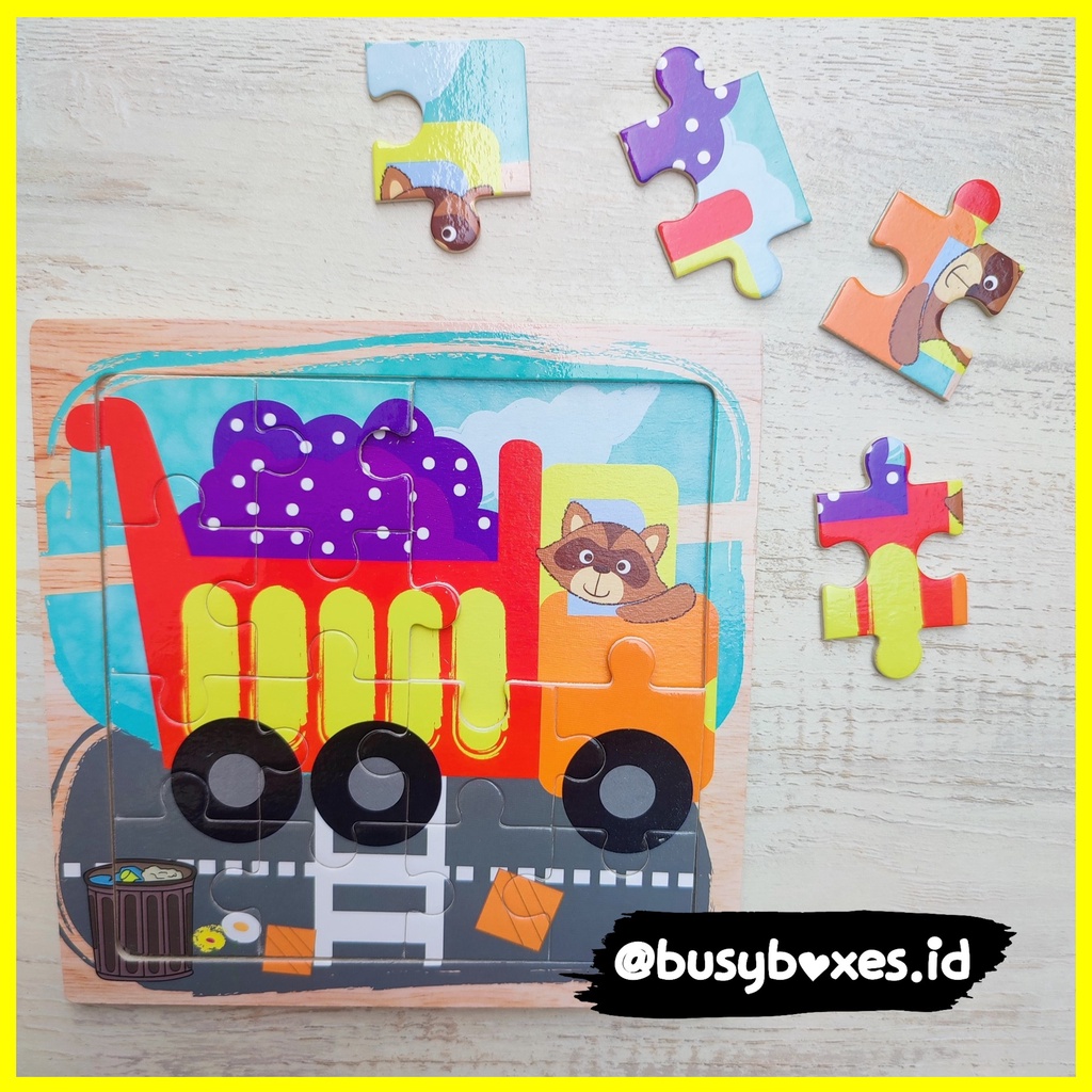 Busyboxes.id Mainan anak puzzle edukasi anak 1 2 3 tahun laki laki perempuan mainan edukasi Montessori puzzle jigsaw 3d kayu alat berat kontruksi seri -  truck