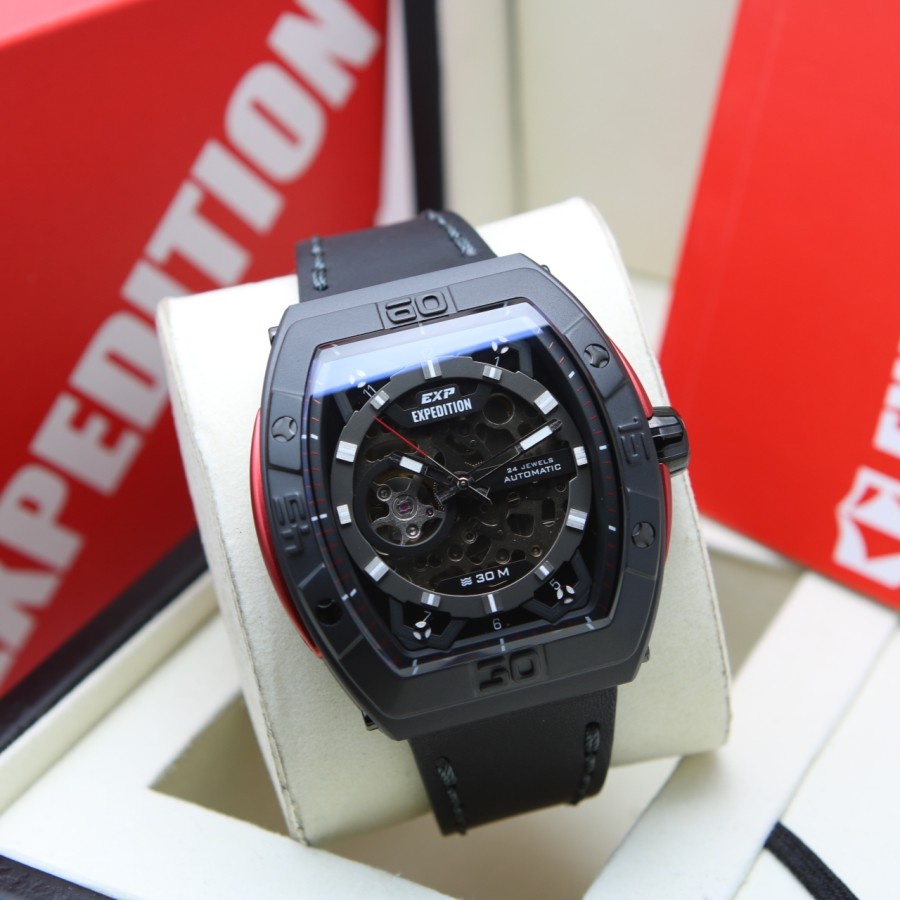 Jam Tangan Expedition EXP E 6800 Pria / E6800 M Titanium Automatic Black Redn Original