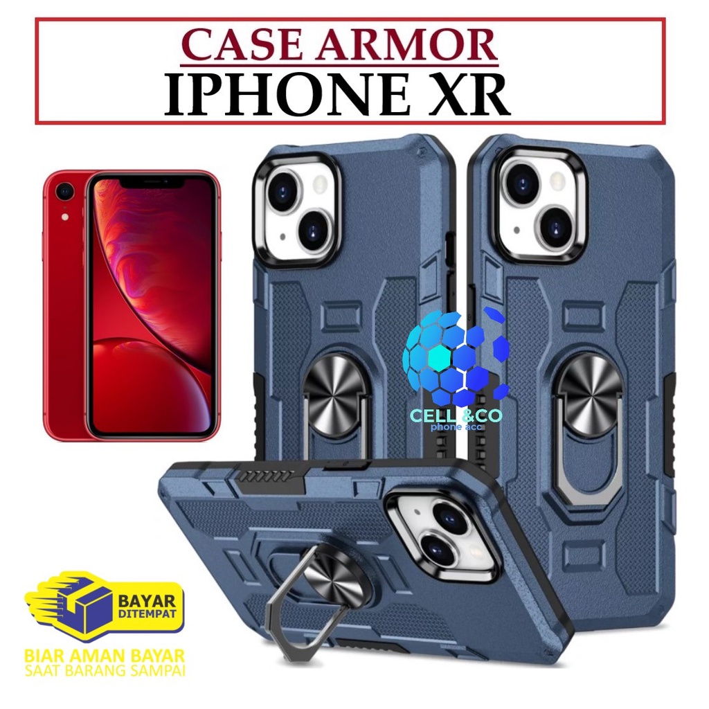 Case Armor IPHONE XR Iring Cincin Magnetic Kesing Hp Protect kamera Premium Hard Case Standing Robot Pelindung Kamera