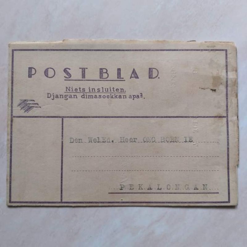 

Koleksi Korespondensi Kuno Postblad Warkat Pos Terpakai tahun 1938 Semarang