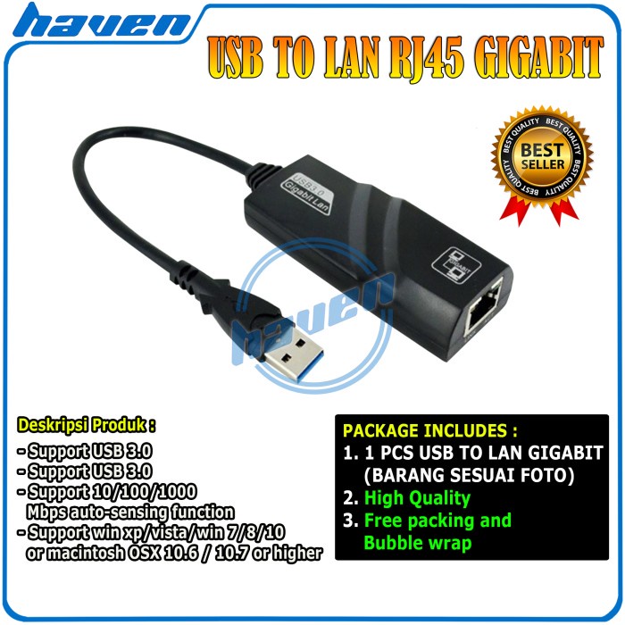 Kaet Usb To Lan Rj45 Gigabit / Usb 3.0 To Ethernet Rj45 / Usb Lan Gigabit