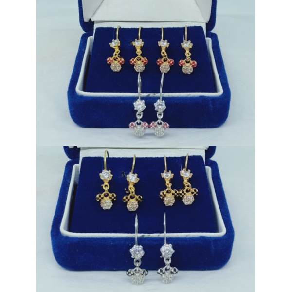 anting kait mickey mouse anak mp kombi silver925 / anting anak perak asli lapis mas/ perhiasan perak