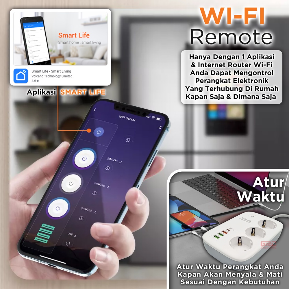 Stop Kontak Smart Power Wireless 3 Socket USB Charger Colokan Listrik